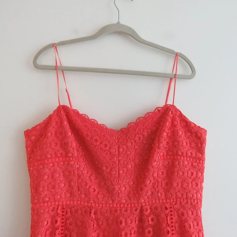 J.CREW Peach Coral Daisy Lace Spaghetti Strap Midi Dress - Size US 14 - Picture 4 of 16
